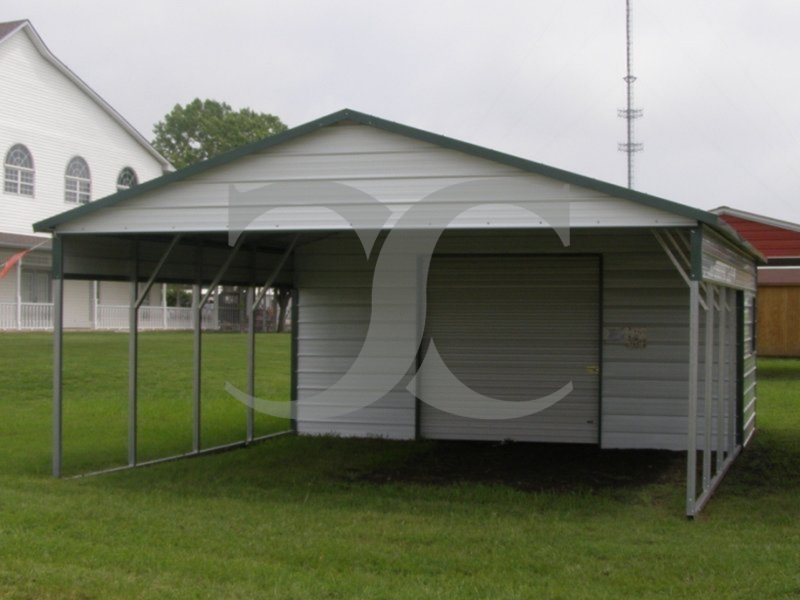 Carport | Boxed Eave Roof | 24W x 26L x 8H Utility Carport Combo