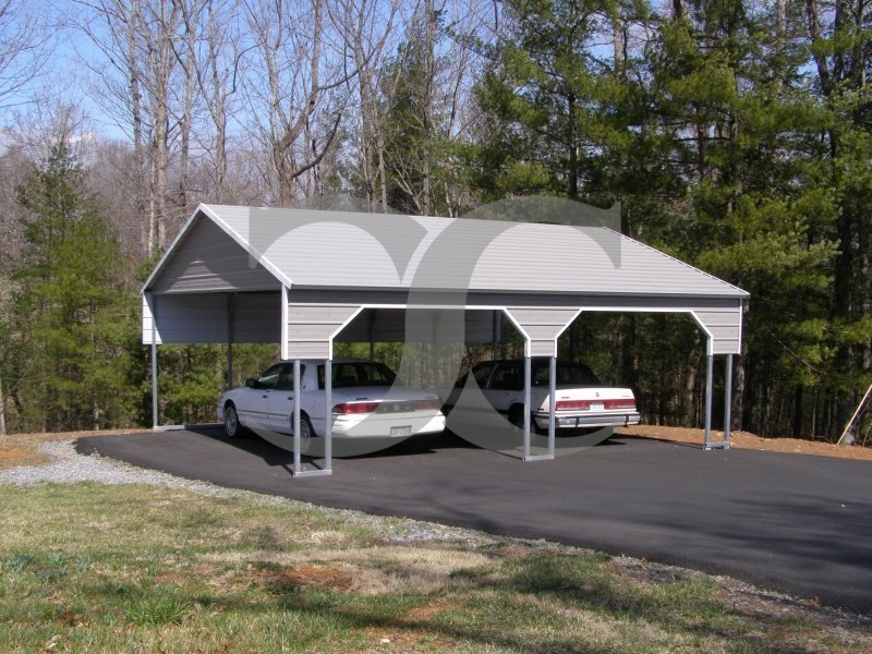 Carport | Boxed Eave Roof | 22W x 26L x 8H | 2 Gables | 2 3' Panels