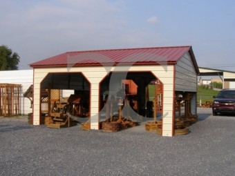 Carport | Vertical Roof | 22W x 26L x 8H | 2 Extended Gables | Side Entry