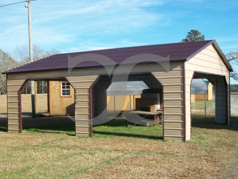 Carport | Boxed Eave Roof | 24W x 26L x 9H | Pavilion Carport with Side Entry