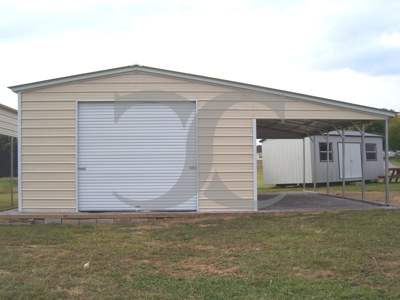 Metal Garage with Lean-to | Vertical Roof | 40W x 26L x 10H | 2-Car