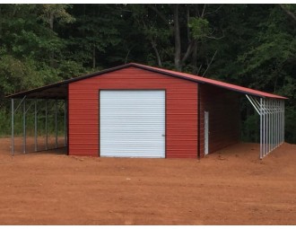 Metal Garage with Lean-tos | Vertical Roof | 24W x 51L x 11H | Metal Shed